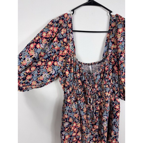 Free People Show Me Love Linen Blend Romper Size XL Off The Shoulder Floral - Picture 3 of 11